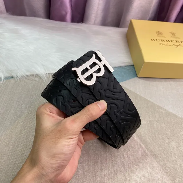 Burberry Knight Embossed Monogram Black Leather Belt 8