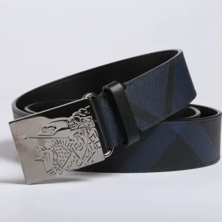 Burberry Knight নেভি এবং কালো চেক চামড়ার বেল্ট