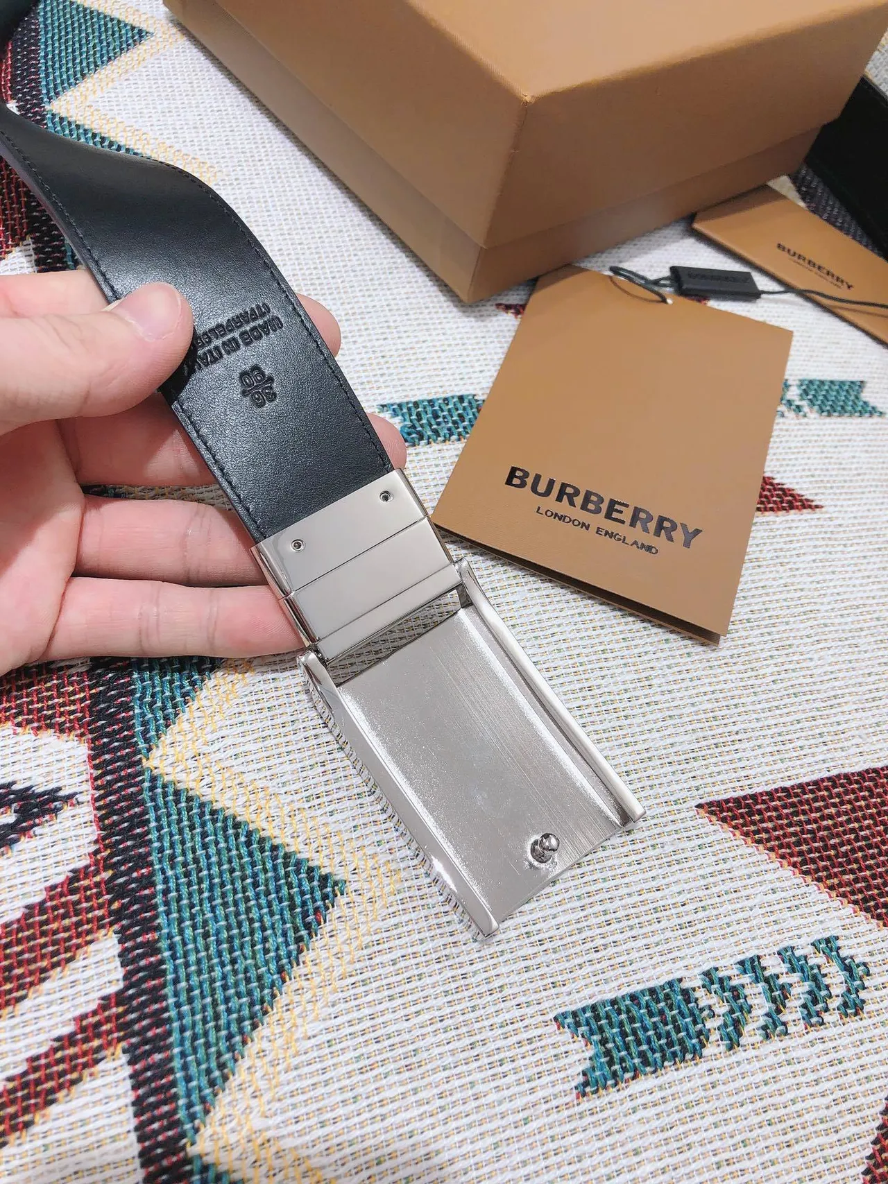 Burberry Knight Navy House Check Ceinture en cuir 5