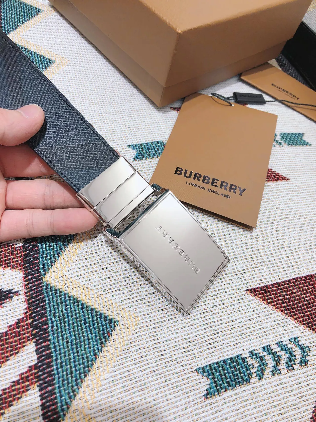 Burberry Knight Navy House Check Ceinture en cuir 6
