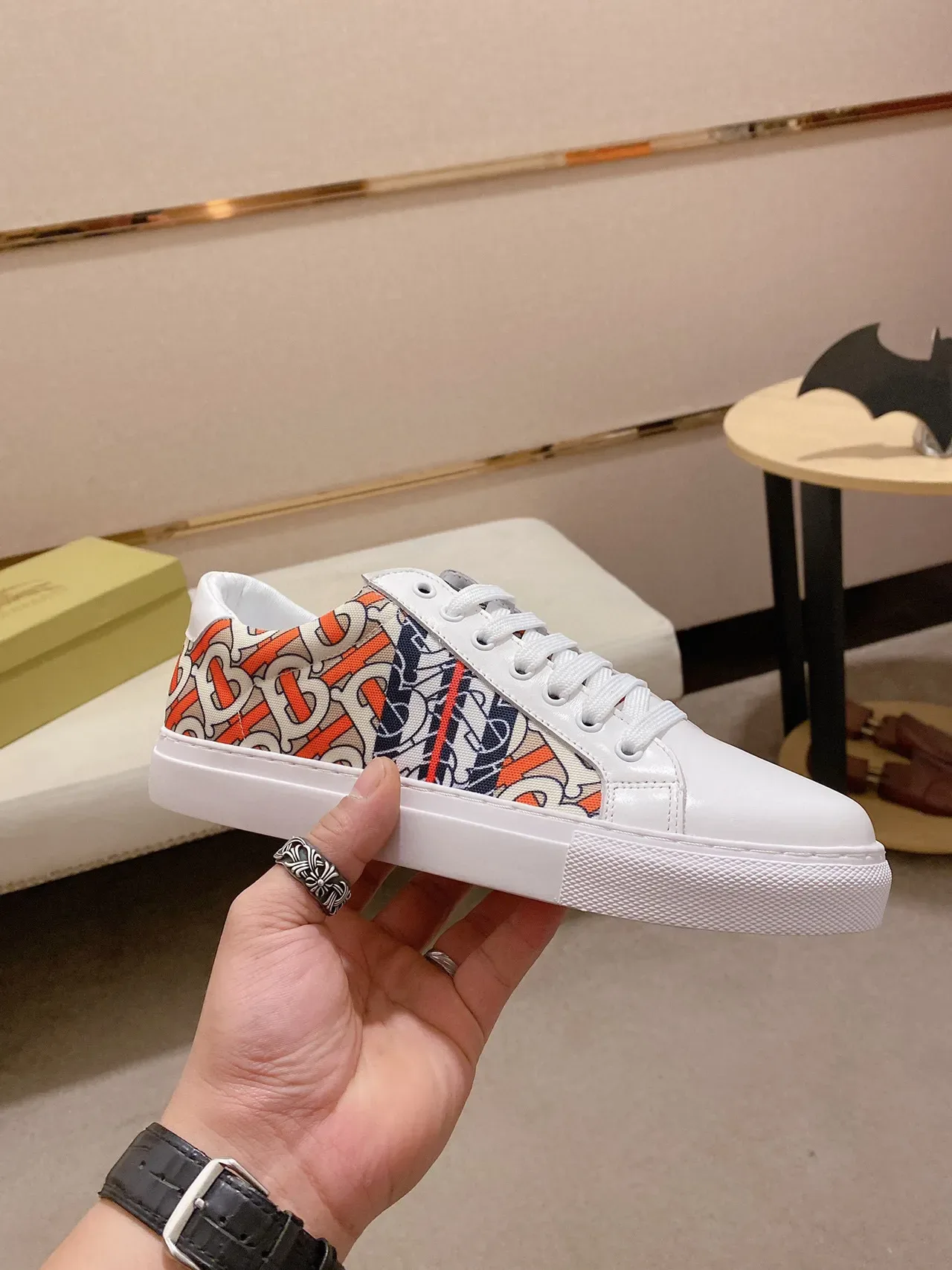 Burberry Knight White Multicolor Monogram-Print Side Panel Leather Toe Cap Lifestyle Sneakers 7