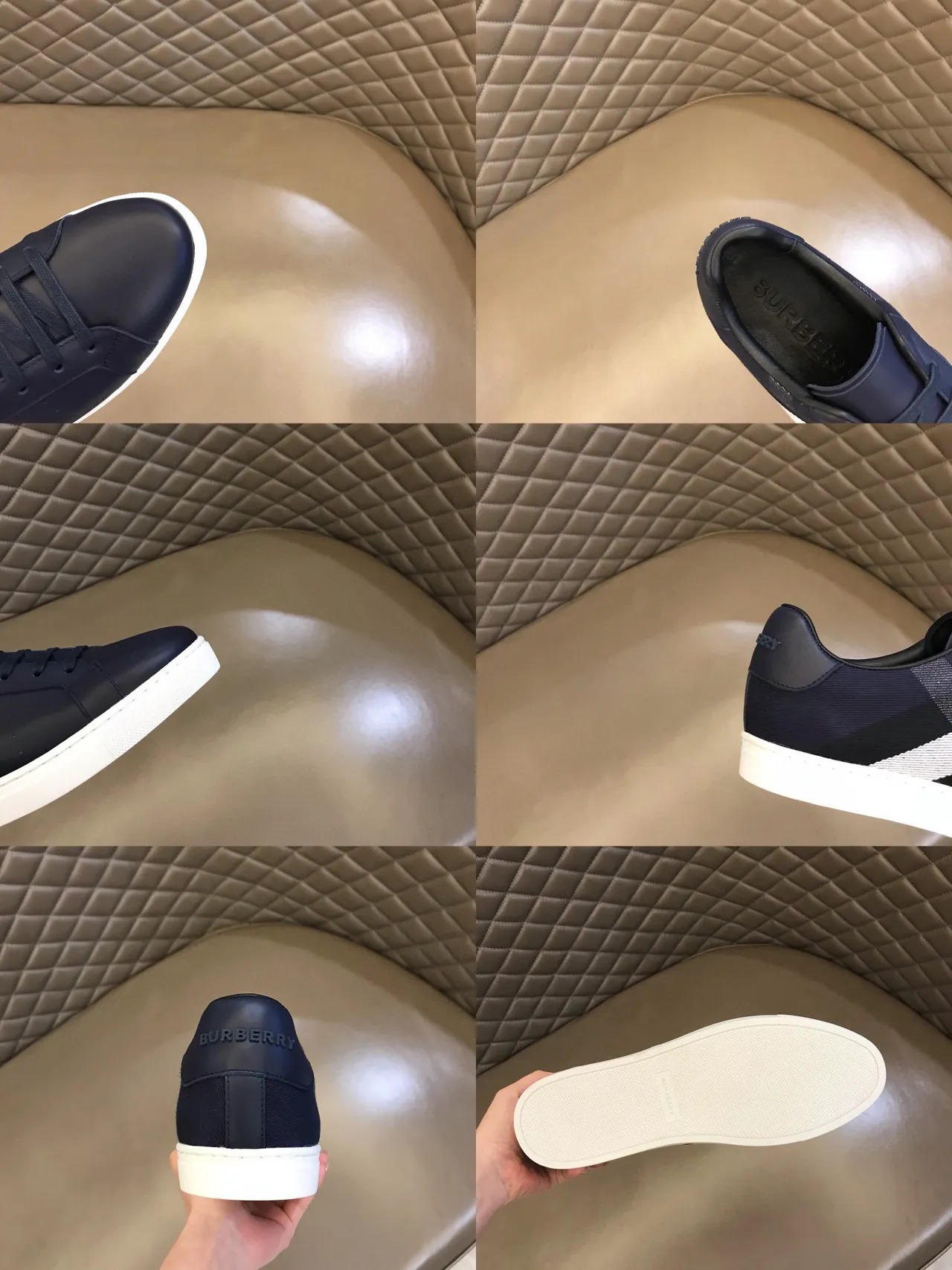 Burberry Lola Navy White cuir tige House Check bande latérale lifestyle sneakers 9