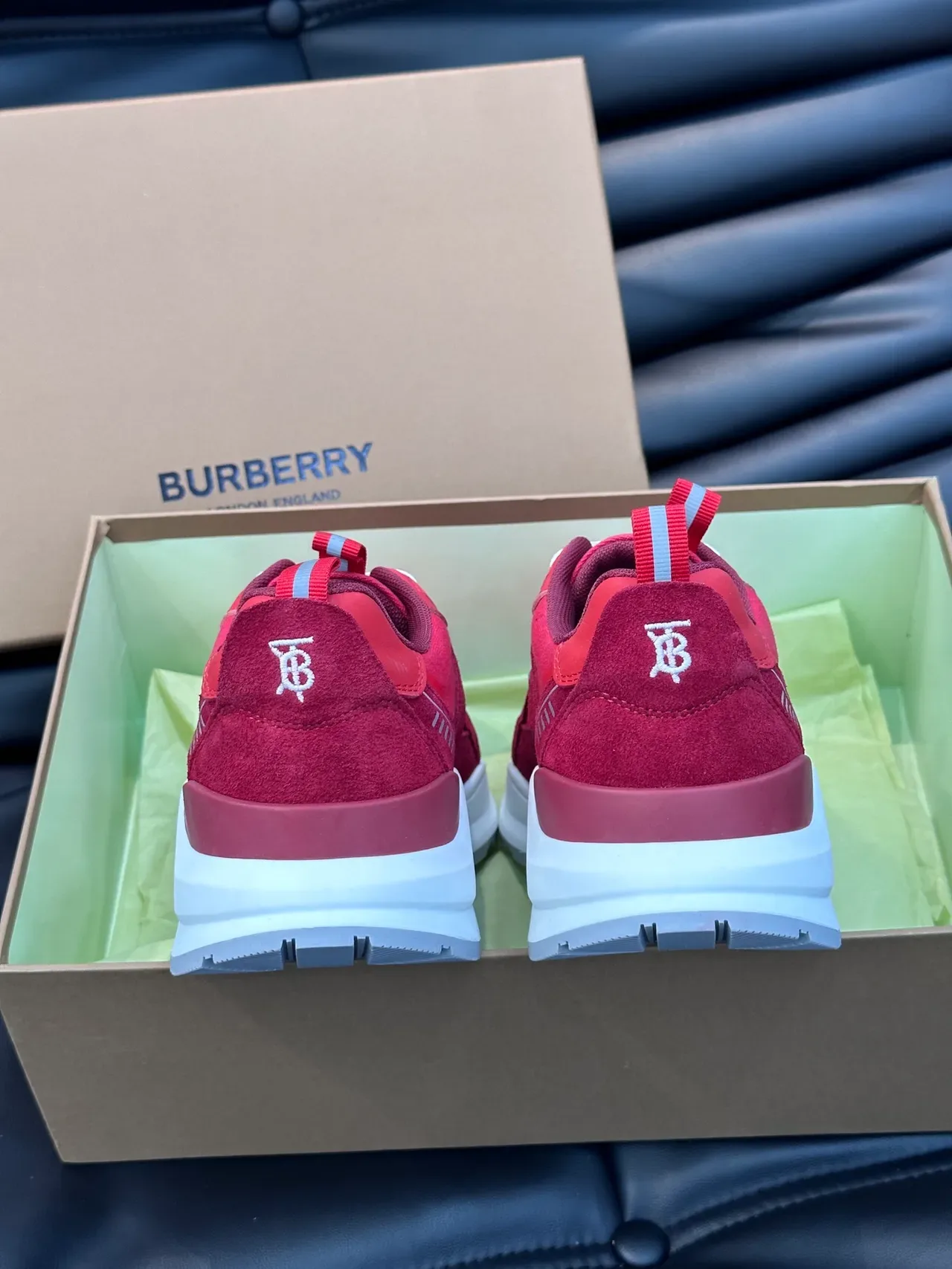 Burberry Red White Mixed Suede And Textile Upper Sculpted Midsole Chunky Sneakers 3