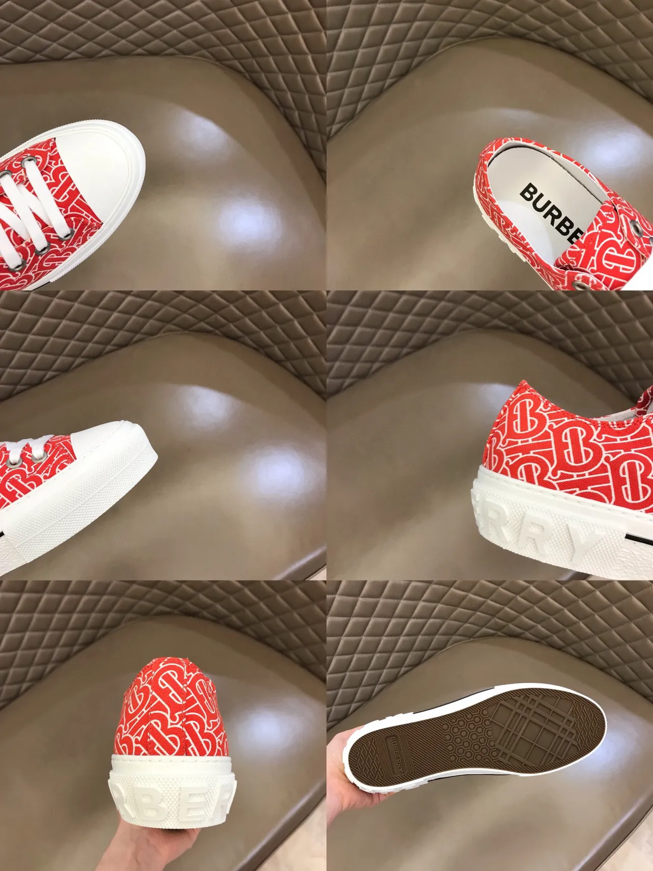 Burberry Rouge Blanc imprimé Monogram-Print toile plateforme cupsole chaussures lifestyle 2