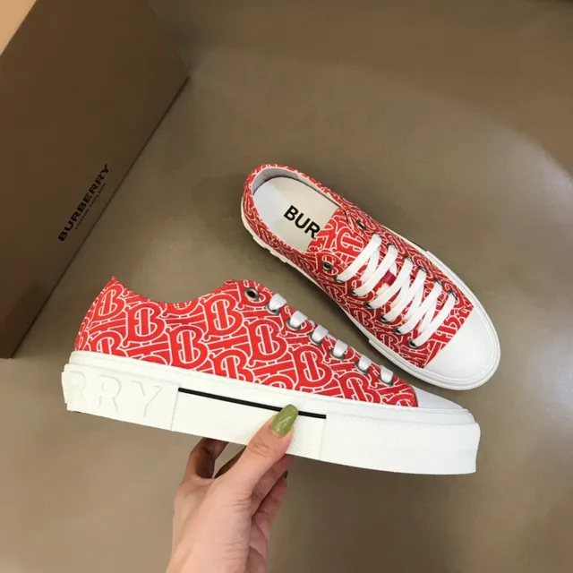 Burberry Rouge Blanc imprimé Monogram-Print toile plateforme cupsole chaussures lifestyle 6