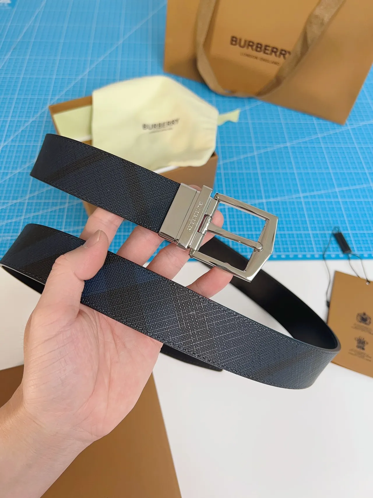Burberry Reversible Buckle Woven Leather Belt 4