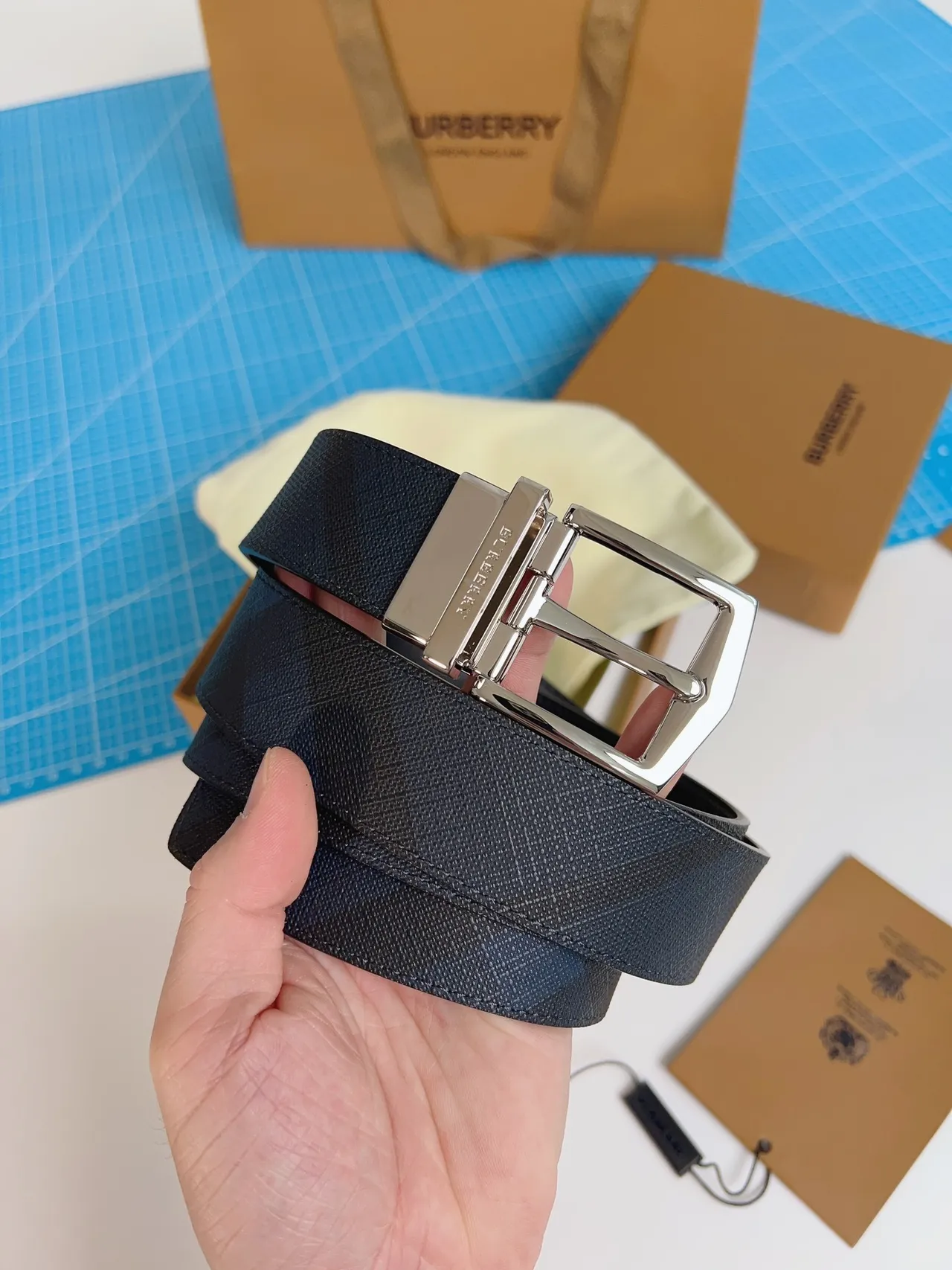 Burberry Reversible Buckle Woven Leather Belt 7