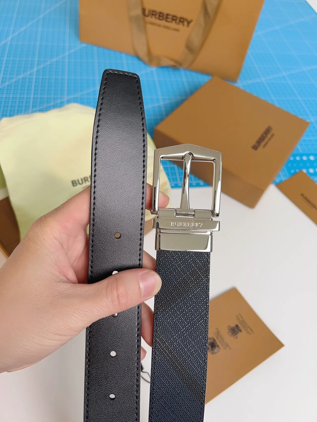 Burberry Reversible Buckle Woven Leather Belt 9