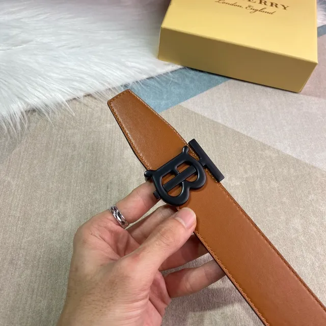 Burberry TB Ceinture Marron Noir Beige Lisse Monogramme Boucle Cuir Ceinture 2