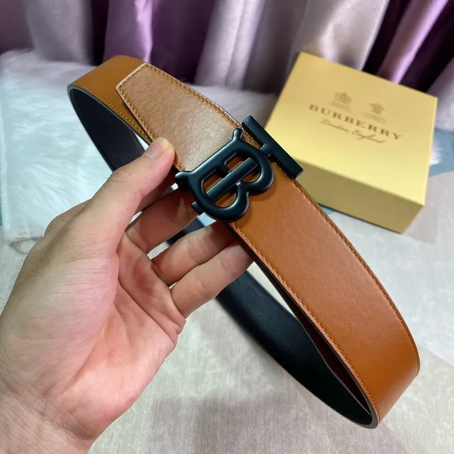Burberry TB Ceinture Marron Noir Beige Lisse Monogramme Boucle Cuir Ceinture 3