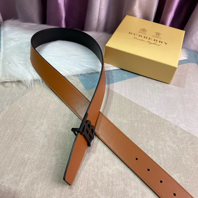 Burberry TB Ceinture Marron Noir Beige Lisse Monogramme Boucle Cuir Ceinture 4