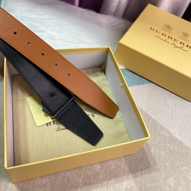 Burberry TB Ceinture Marron Noir Beige Lisse Monogramme Boucle Cuir Ceinture 5