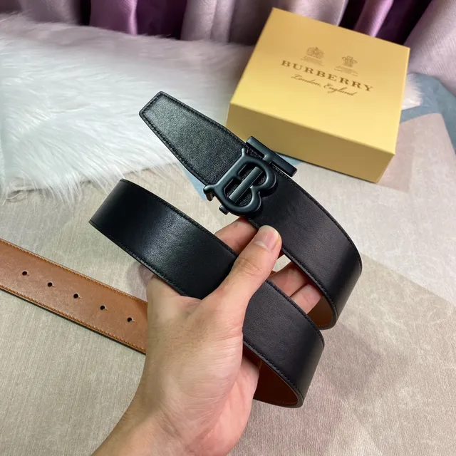 Burberry TB Ceinture Marron Noir Beige Lisse Monogramme Boucle Cuir Ceinture 6