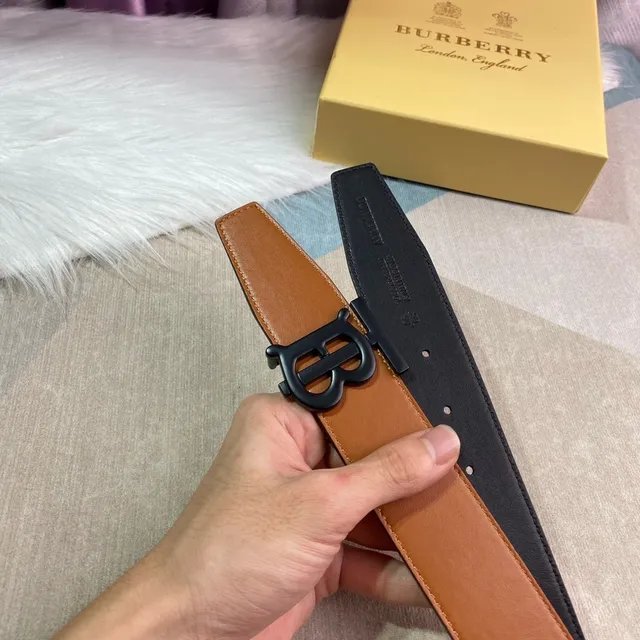 Burberry TB Ceinture Marron Noir Beige Lisse Monogramme Boucle Cuir Ceinture 7