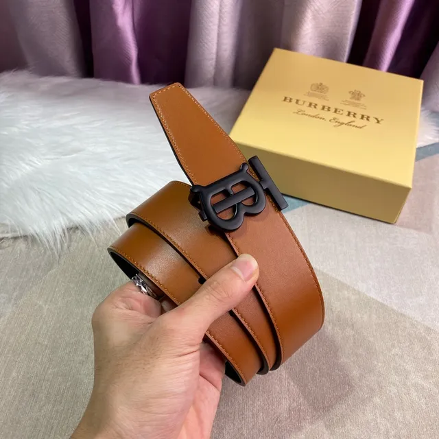 Burberry TB Ceinture Marron Noir Beige Lisse Monogramme Boucle Cuir Ceinture 8