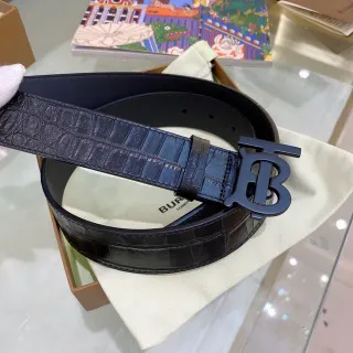 Burberry TB Belt Navy क्रोकोडाइल एमबॉस्ड चमड़े का बेल्ट