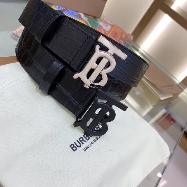 Burberry TB Belt Navy Crocodile-Embossed Leather Belt 8