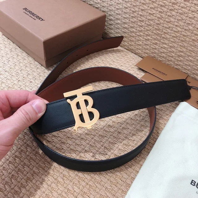 Burberry TB Monogram Belt কালো এবং বাদামী চামড়ার বেল্ট 2
