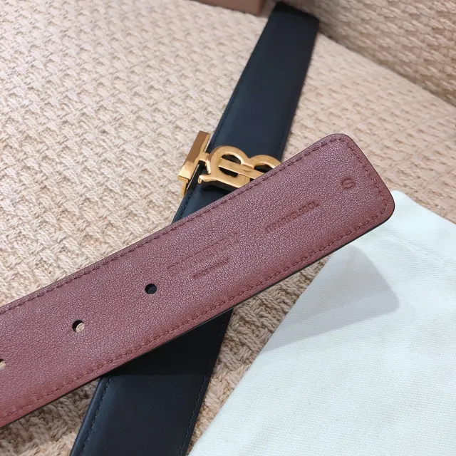 Burberry TB Monogram Belt কালো এবং বাদামী চামড়ার বেল্ট 6