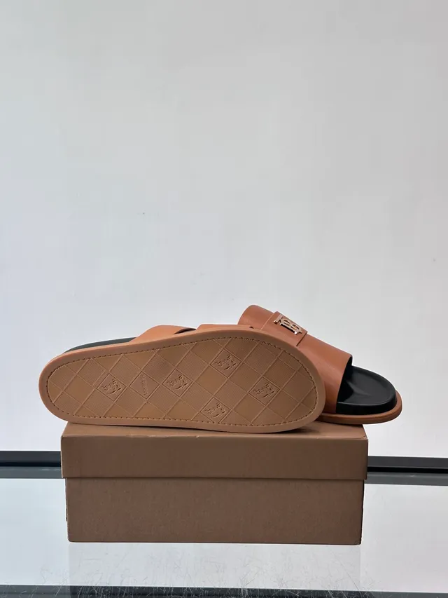 Burberry TB Summer Slide Double-Strap Monogram Slippers 2