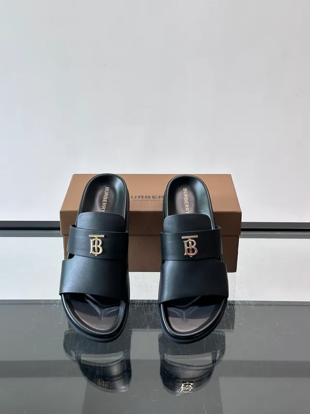 Burberry TB Summer Slide Double-Strap Monogram Slippers 5