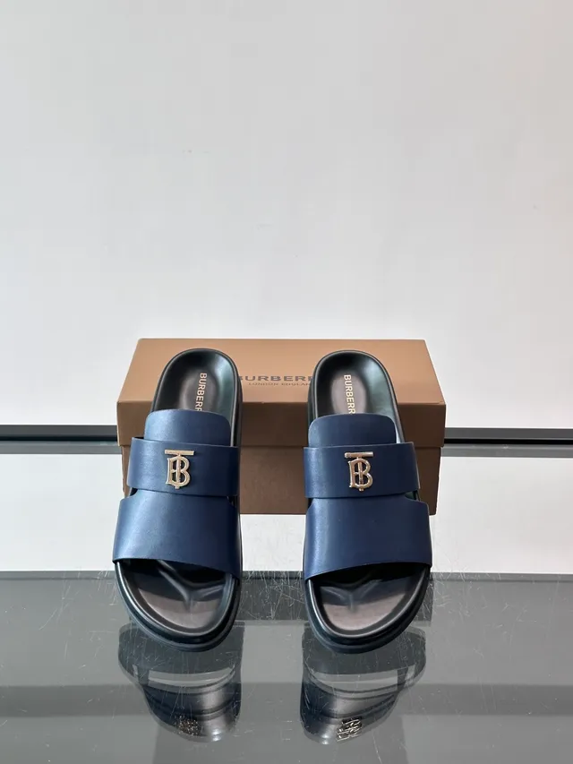 Burberry TB Summer Slide Double-Strap Monogram Slippers 6