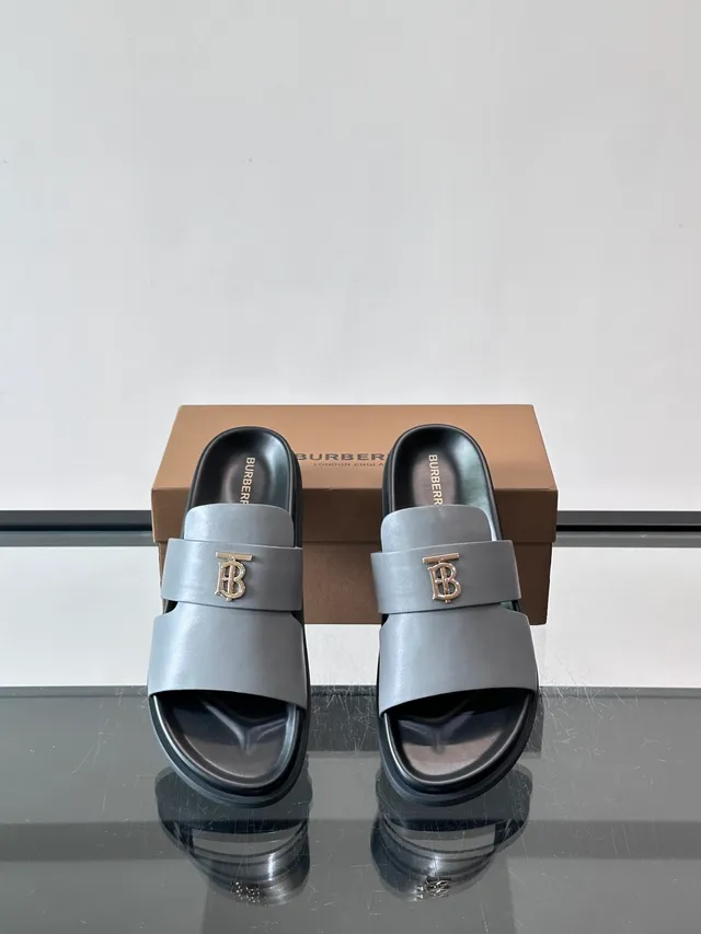 Burberry TB Summer Slide Double-Strap Monogram Slippers 7