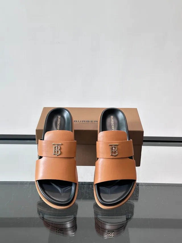 Burberry TB Summer Slide Double-Strap Monogram Slippers 8