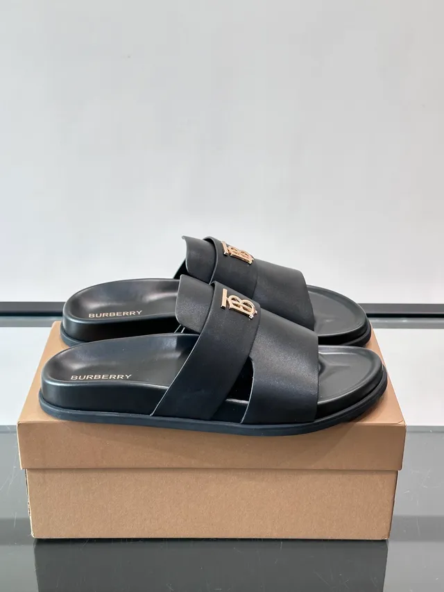 Burberry TB Summer Slide Double-Strap Monogram Slippers 10
