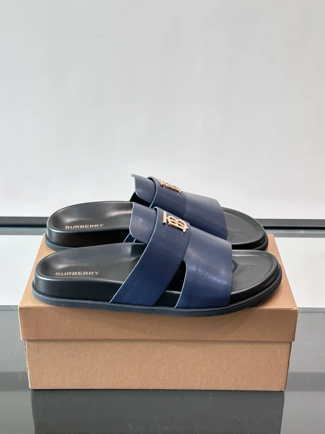 Burberry TB Summer Slide Double-Strap Monogram Slippers 11