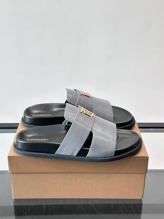 Burberry TB Summer Slide Double-Strap Monogram Slippers 12
