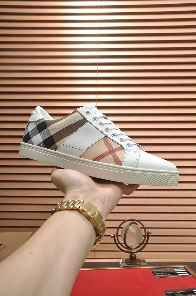 Burberry White and Check Panel Lifestyle Sneakers 4