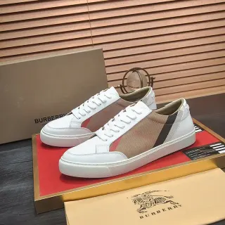 Burberry সাদা বেইজ চামড়া House Check সাইড প্যানেল লাইফস্টাইল স্নিকার