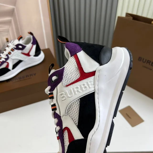 Burberry White Multicolor Multi-Panel Construction Embossed Logo Chunky Sneakers 3