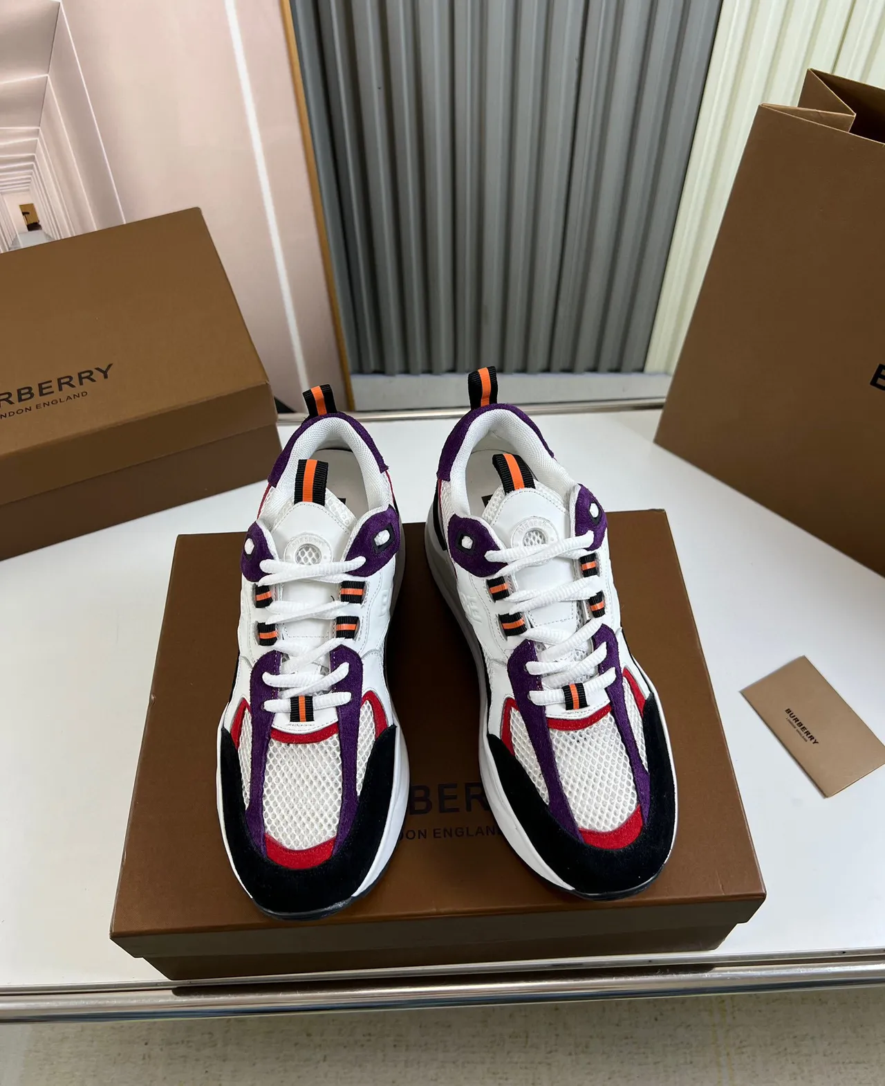 Burberry White Multicolor Multi-Panel Construction Embossed Logo Chunky Sneakers 9