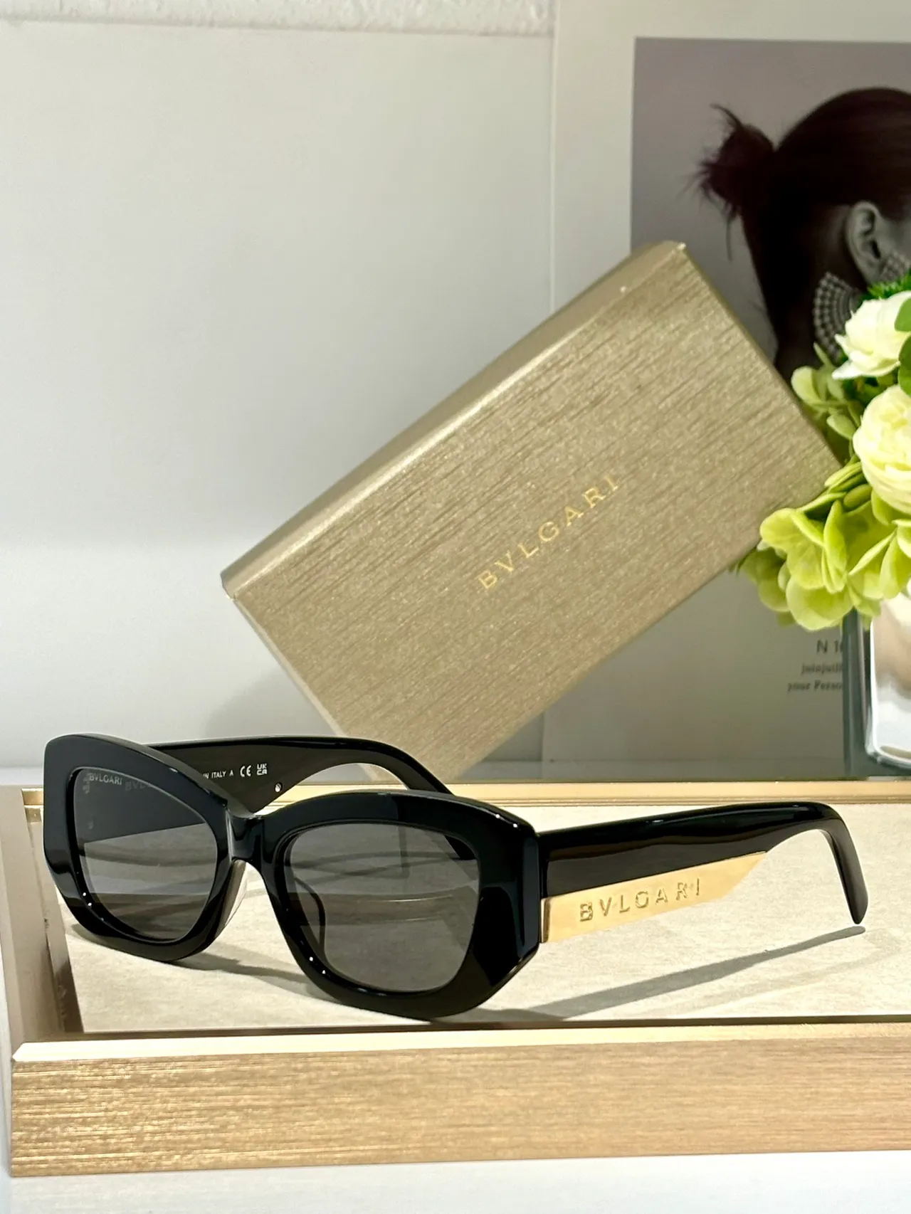 Bvlgari نظارات شمسية زاوية عين القطة رخام أسود تدرجي عدسة 6
