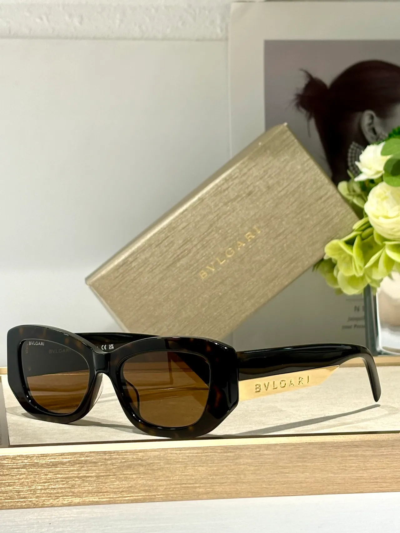 Bvlgari نظارات شمسية زاوية عين القطة رخام أسود تدرجي عدسة 8