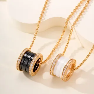Bvlgari B.zero1 Gold Black Cylindrical Multi-Ring Pendant Pavé-Set Diamond Bezel Necklace