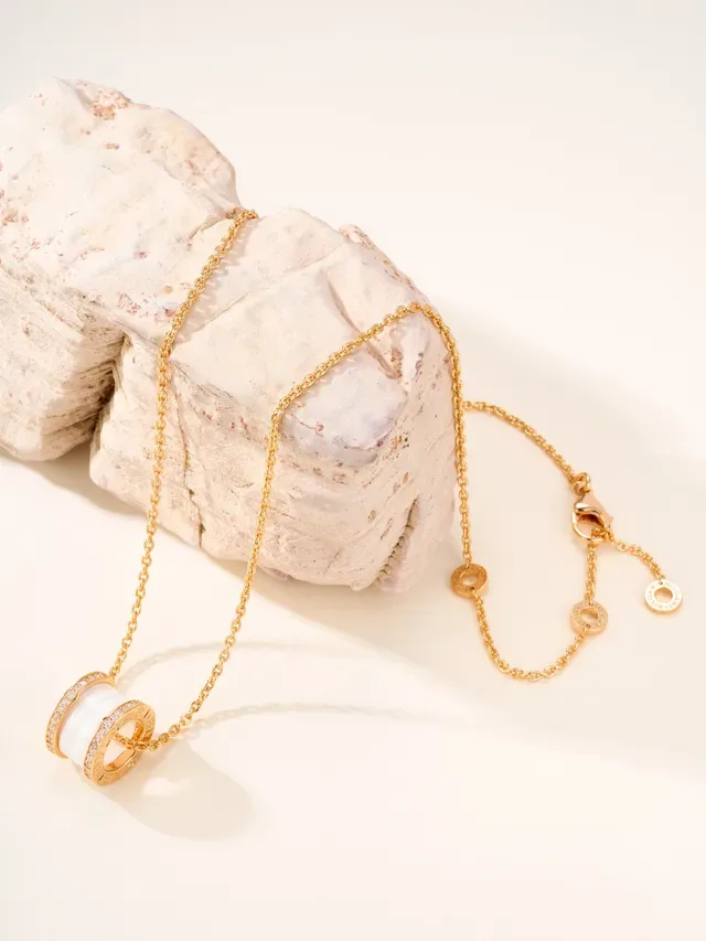 Bvlgari B.zero1 Gold Black Cylindrical Multi-Ring Pendant Pavé-Set Diamond Bezel Necklace 13