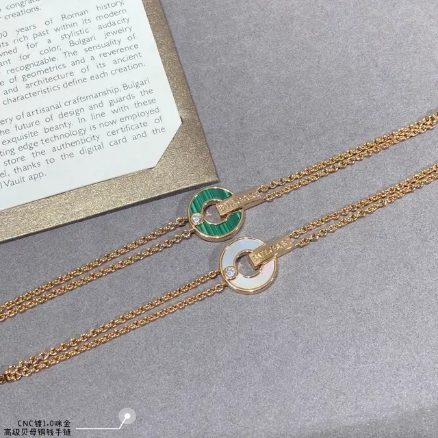 Bvlgari B.zero1 Love bracelets chaîne or rose émail vert et blanc 2