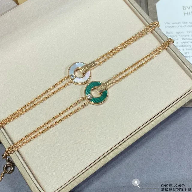 Bvlgari B.zero1 Love bracelets chaîne or rose émail vert et blanc 4