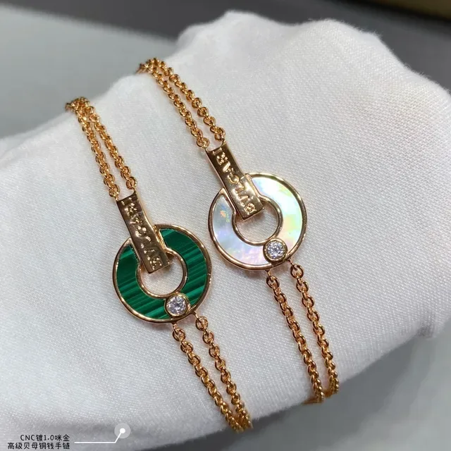 Bvlgari B.zero1 Love bracelets chaîne or rose émail vert et blanc 7