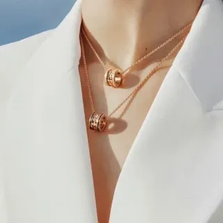 Bvlgari B.zero1 Rose Gold Cylindrical Bezel Pendant Necklaces