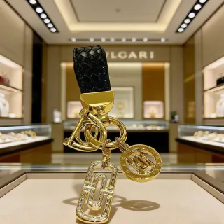 Bvlgari Black Gold Woven Leather Polished Metal Bracelet