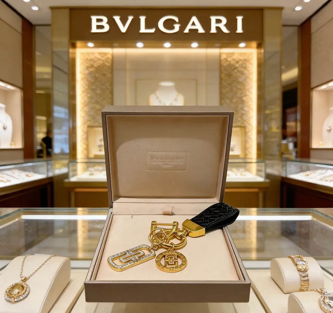 Bvlgari Bracelet cuir tressé or noir métal poli 2