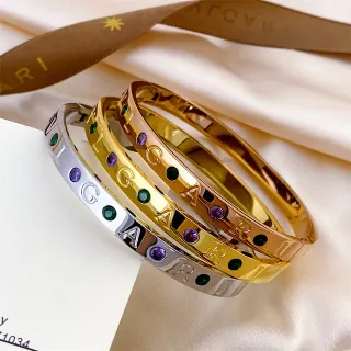 Bvlgari BVLGARI BVLGARI Engraved Gemstone Inlay Bangle Bracelets