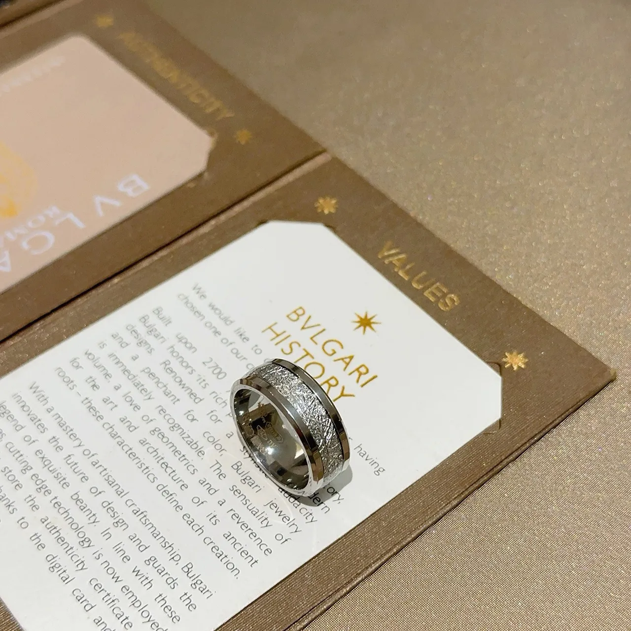 Bvlgari Engraved Texture Wide Band Ring 9