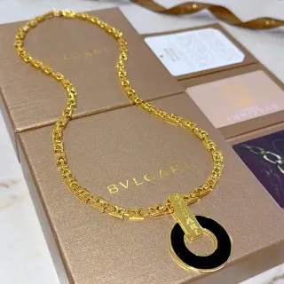 Bvlgari সোনালি কালো লিংক চেইন এনামেল ডিস্ক পেন্ডেন্ট নেকলেস