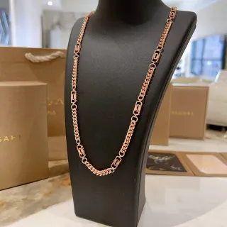 Bvlgari Gold Black Rose Curb Chain Monogram-Link Detail Necklace