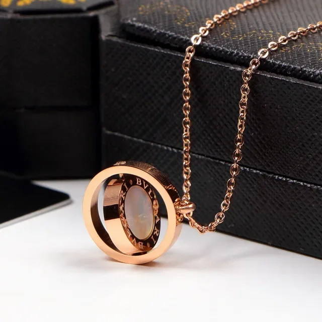 Bvlgari قلادة ذهب أبيض دوارة مزدوجة حلقة لؤلؤ تضمين 4